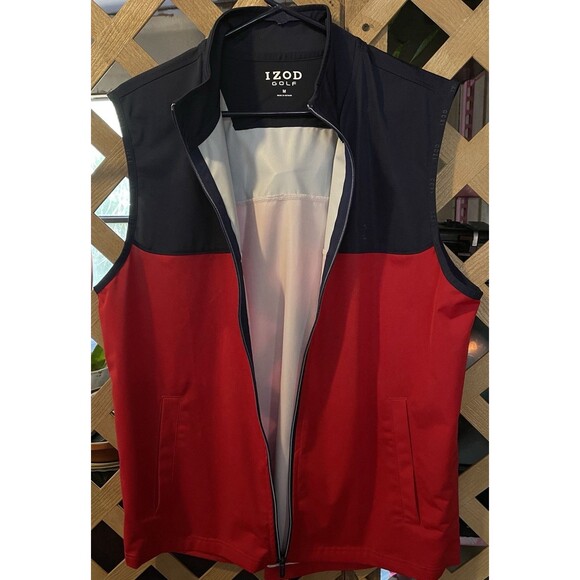 IZOD Golf Red & Navy Blue Embroidered Logo Full Zip Hydrashield Vest Men's M - Picture 3 of 8